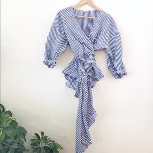 Striped Wrap Blouse